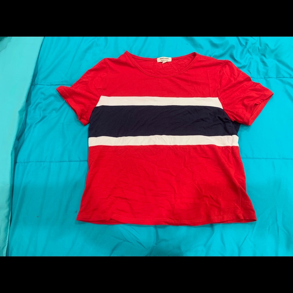 Red white and blue striped tee
